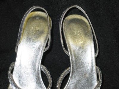 ESCADA SILVER RHINESTONE SILK FORMAL EVENING SHOES SLINGBACK HEELS 