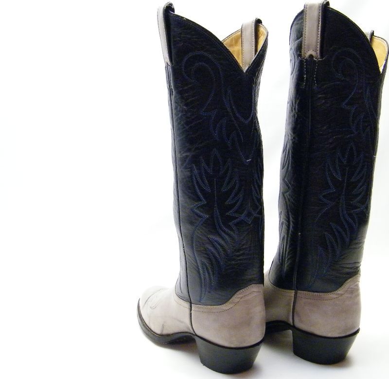 WOMENS JUSTIN GREY BLUE TALL COWBOY BOOTS SZ 5.5~1/2 B  