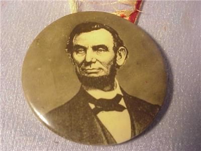 RARE ANTIQUE ABE LINCOLN ILLINOIS POLITICAL CAMPAIGN BADGE FLAG RIBBON 