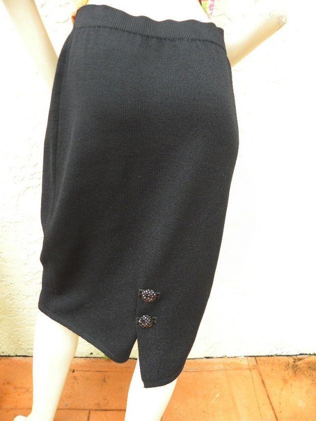 ST.JOHN EVENING BLACK SANTANA SKIRT RHINESTONE BUTTONS  