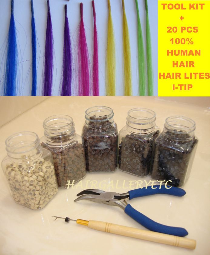 FEATHER HAIR EXTENSION TOOL KIT 20 HUMAN HAIR I TIP  