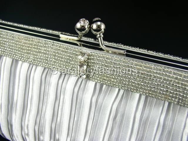 Beaded Wedding Evening Purse Clutch Handbag Bag, Silver  