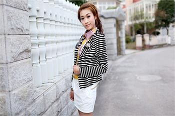 Womens Slim Smart Short Coat Jacket Blazer One Button Striped Black 