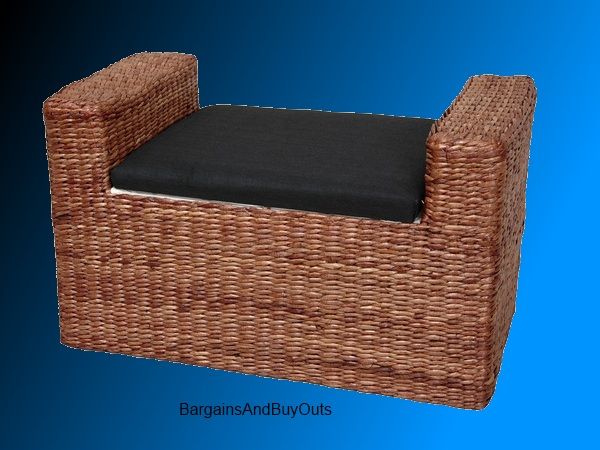 Oriental Furniture Dark Brown Rush Grass Storage Bench  