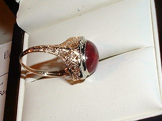   VERY ORNATE 14K YELLOW AND WHITE GOLD RUBELLITE TOURMALINE RING