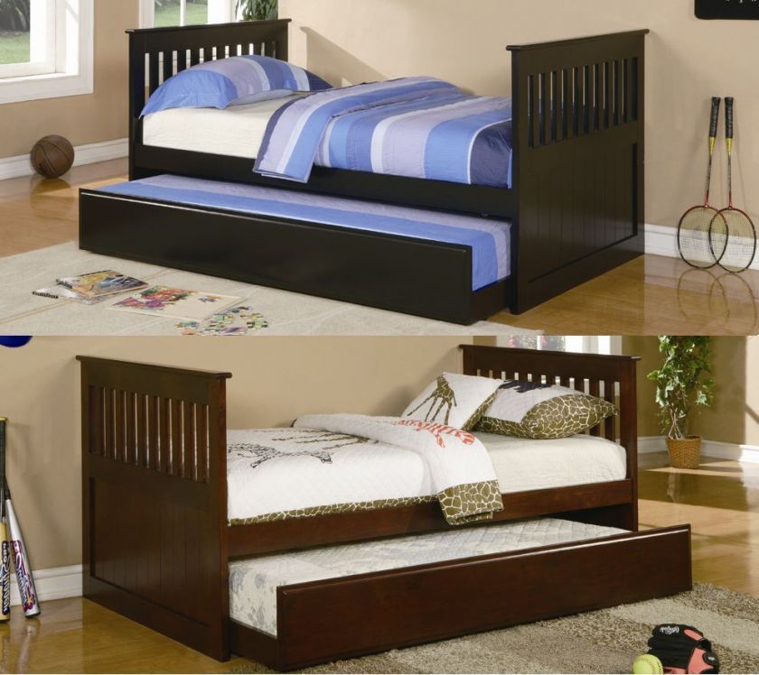   with Trundle Wood medium & dark pine veneer day bed Twin free insuran