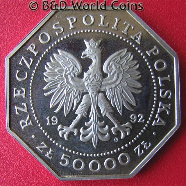 POLAND 1992 50,000 ZLOTYCH PROOF MILITARI 8 SIDED 32mm  