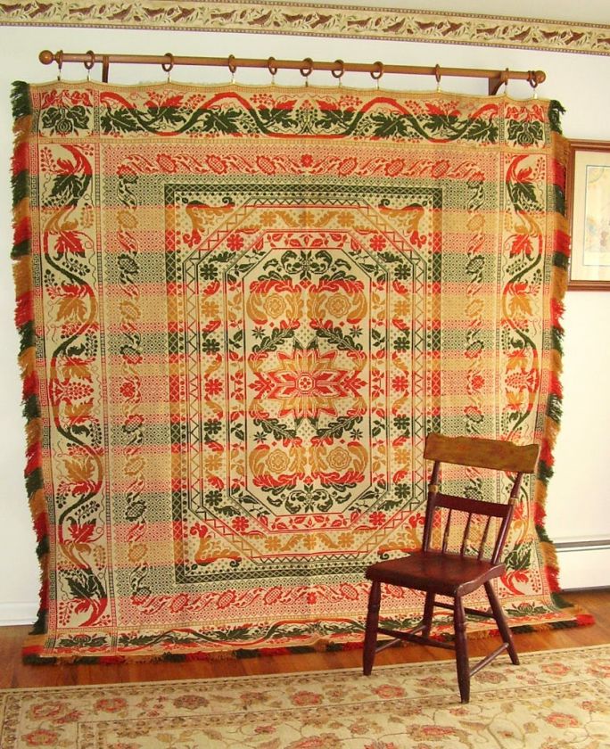 Antique Wool COVERLET c.1850 HENRY STAGER Mt. Joy Lancaster PA. TULIPS 