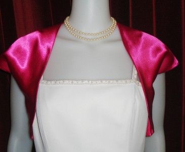 HOT PINK SATIN BOLERO BRIDAL JACKET STOLE SMALL NEW  