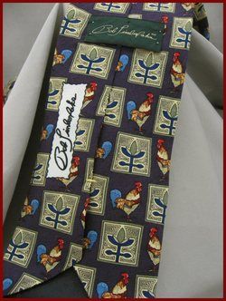 BOB TIMBERLAKE SILK TIE PURPLE w/ COLORFUL ROOSTERS  