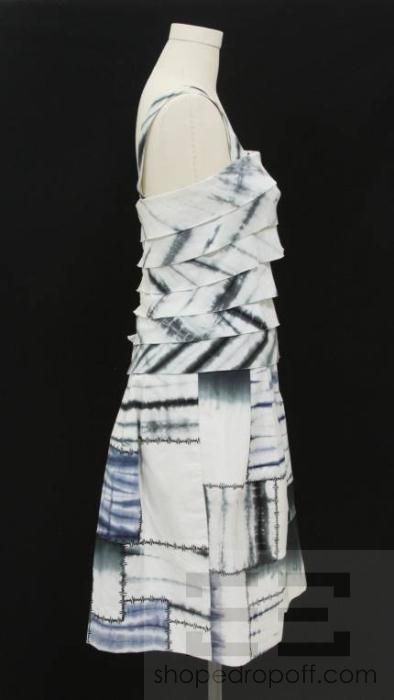Oscar de la Renta Blue & White Tie Dye Sleeveless Tiered Dress S10 