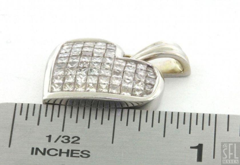 18K WHITE GOLD FANCY 1.50CT PRINCESS DIAMOND CLUSTER HEART PENDANT 