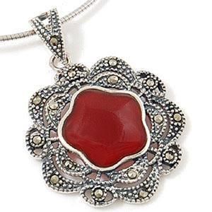 Marcasite Carnelian Sterling Silver Pendant 10134  