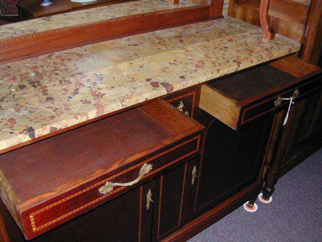 C1915 French Inlaid Marble Top Cabinet W/Bronze Accents  