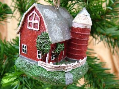 Red Barn Silo Barnyard Animal Farm Christmas Ornament  