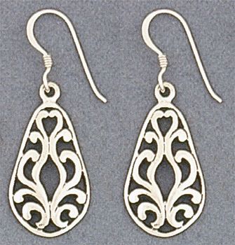 Sterling Silver Scrolled Filigree Teardrop Earrings  