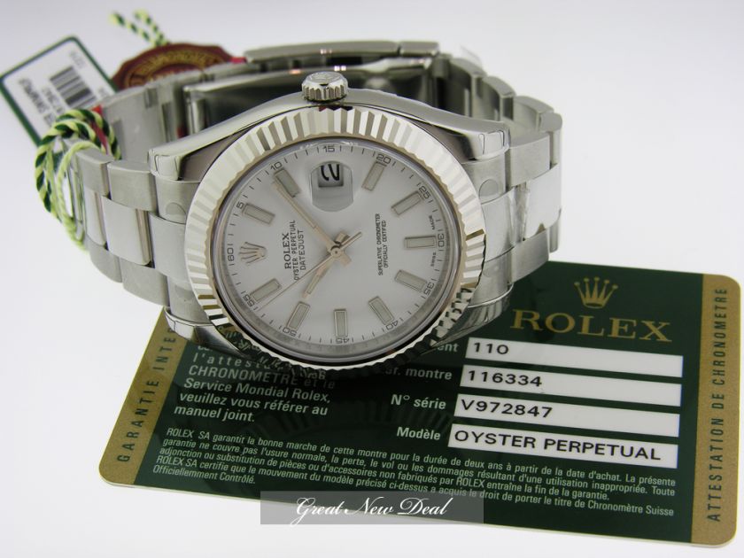 ROLEX DATEJUST II 41mm WHITE STICK DIAL STEEL 116334  