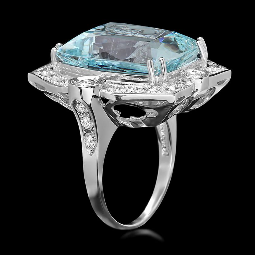 16300 CERTIFIED 14K WHITE GOLD 19CT AQUAMARINE 1.60CT DIAMOND RING 