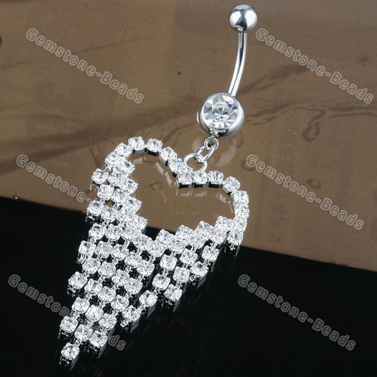 Czech Crystal Heart Dangle Stainless Steel Navel Ring  