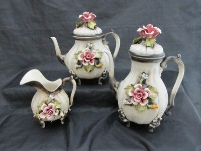 Italy Capodimonte Coffee Pot Teapot Pitcher Set Figural  