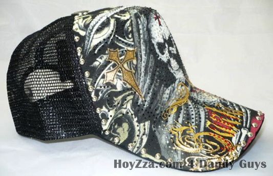 Mens Santa Muerte Trucker Hat With Rhinestone​s ADJ New  