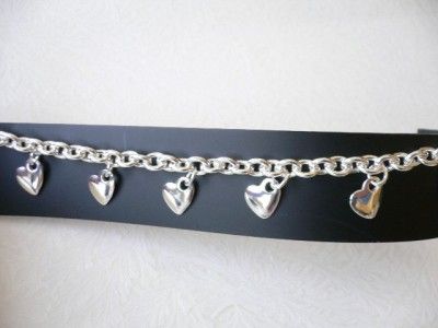 925 Sterling Silver 7.5 Bracelet w/ HeartsItaly  