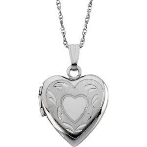 14 Karat White Gold Heart Locket Necklace  