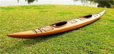 TANDEM CEDAR WOOD STRIP GRANDE KAYAK WOODEN BOAT 19  