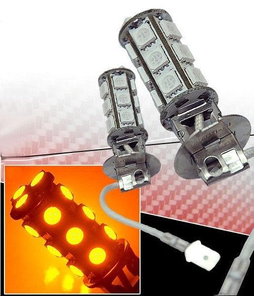 2x 18 SMD Led H3 Car Fog Light Xenon Yellow/Amber Bulbs 12V 5050