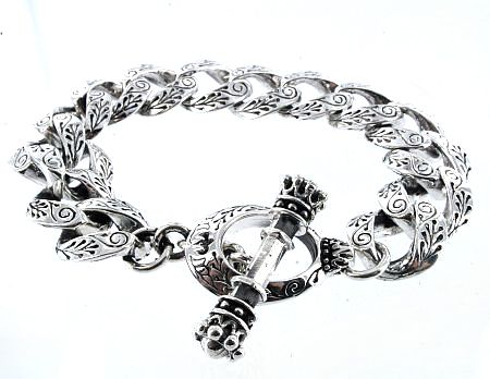 King Baby Studio Mens small Carved link Bracelet 925  