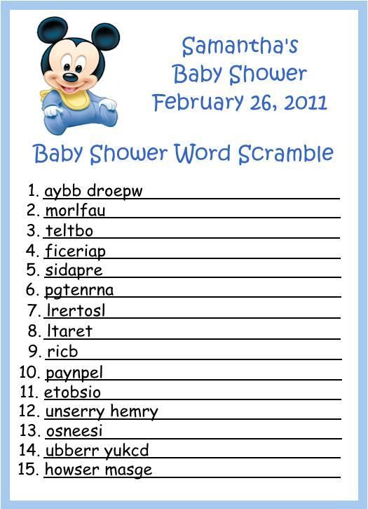 Baby Mickey Word Scramble Baby Shower Games  