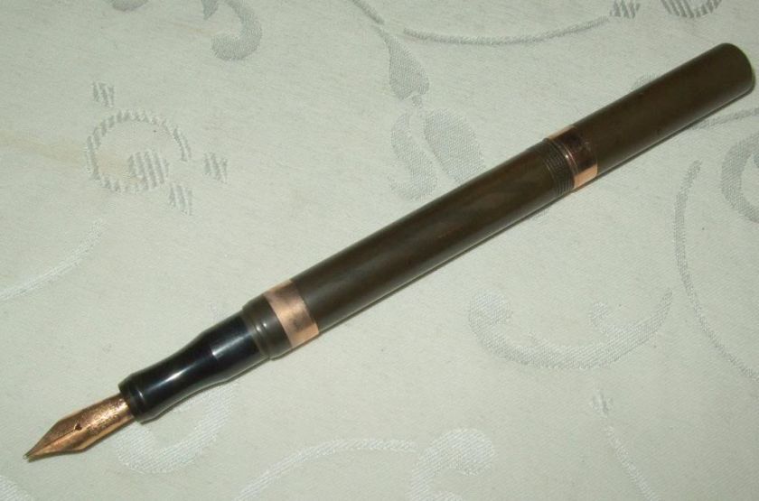 c1913 ONOTO DE LA RUE 9Ct Gold BAND Fountain PEN.BLACK HARD RUBBER.14K 