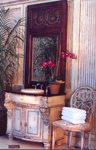 Mahogany Open Sink Chest Ivory Cream Marble Top  