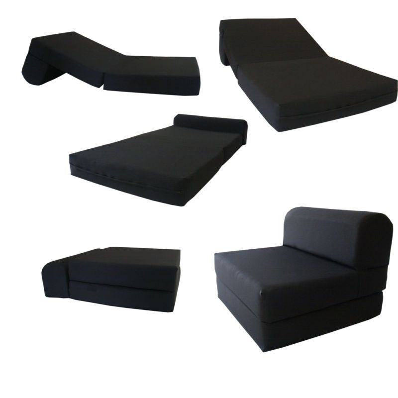 BLACK SLEEPER CHAIR FOLDING FOAM BEDS CUSHION FULL SIZE  