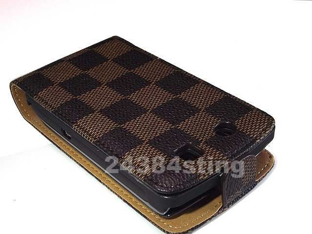 LEATHER DESIGNER CHECKERED BROWN FLIP CASE POUCH for BLACKBERRY TORCH 