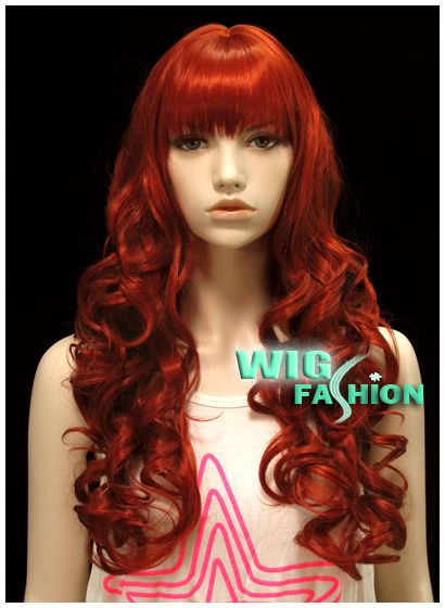 55cm Long Copper Red Curly Hair Wig CU61  