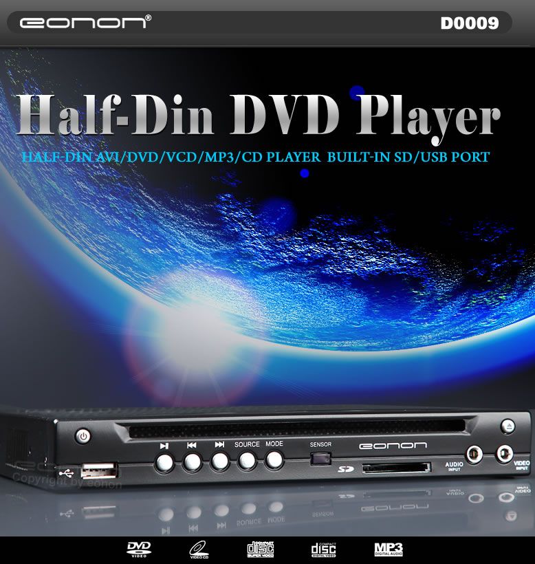 Half Din AVI/DVD/VCD//CD Player Built in SD/USB Port