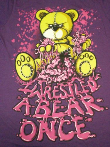 IWRESTLEDABEARONCE Purple Emo Splatter Bear Mens T SHIRT SIZE S  