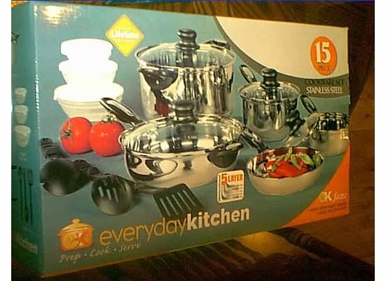 EVERYDAY KITCHEN 15 pc STAINLESS STEEL POTS & PANS DUTCH OVEN COOKWARE 