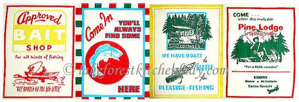   Cabin Bait 1950s Vintage Style Kitchen Towels x4   