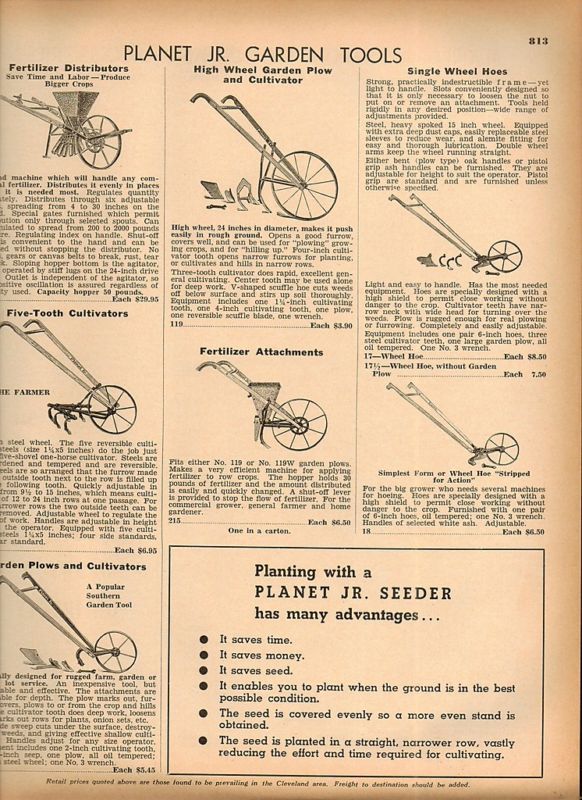 1942 Planet Jr. Garden Tools Plow Cultivators Hoes ad  