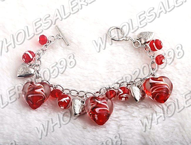 WHOLESALE 6strands Handwork Heart Glass Bead Bracelets  