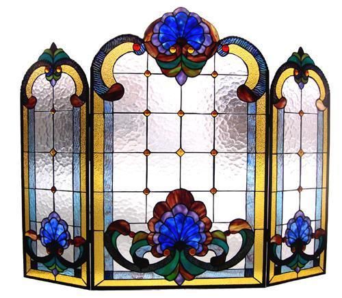 Victorian Stained Glass Tiffany Style Fireplace Screen  