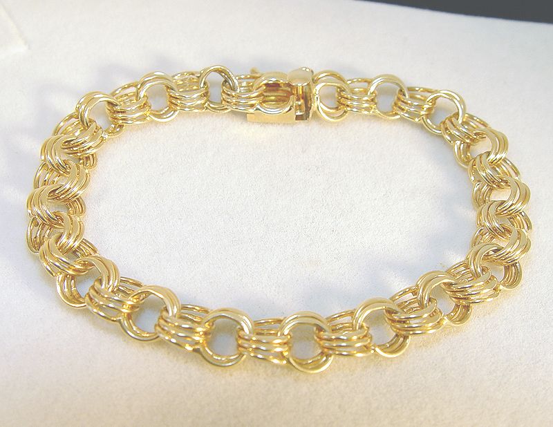 14K Yellow Gold 7.25 Triple Loop Charm Bracelet 13.92g  