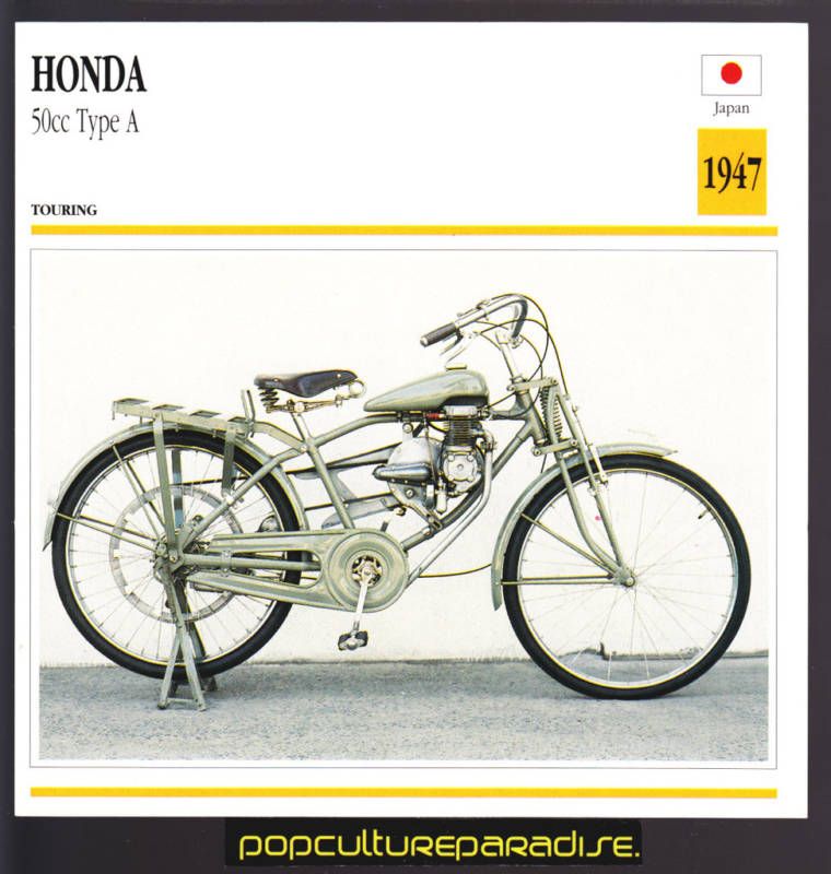 1947 HONDA 50cc TYPE A Motorcycle ATLAS PHOTO SPEC CARD  