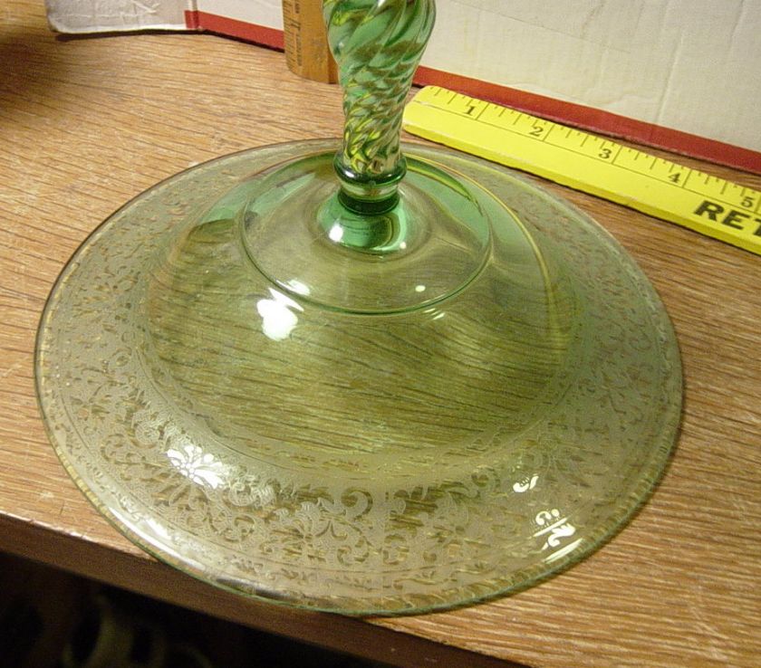 Green Depression Glass Standing Bowl  