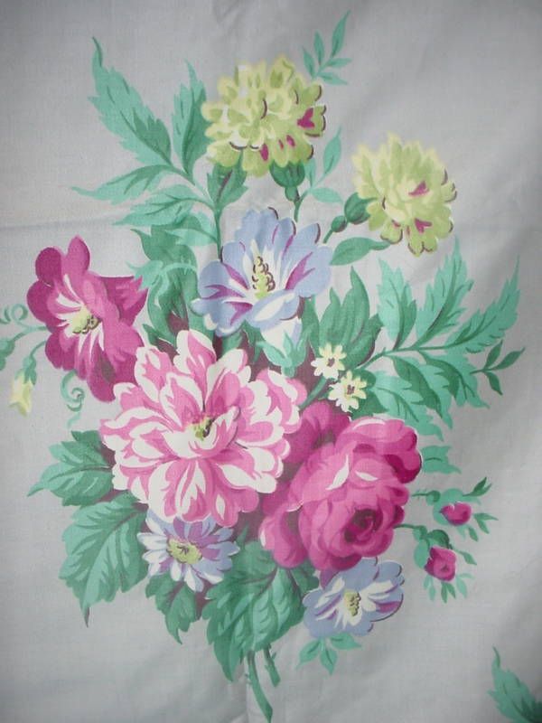 VINTAGE BARKCLOTH ERA WAVERLY ROSE BOUQUET FABRIC 4YDS  