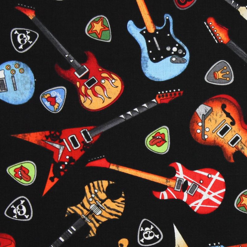 Timeless Treasures Electric Guitars Black Music Cotton Quilt Quilting 