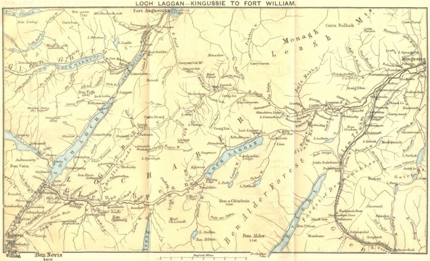 SCOTLAND Loch Laggan Kingussie to Fort William, 1887 map  