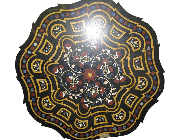 Floral Carved Black Marble Table Top 47x47  